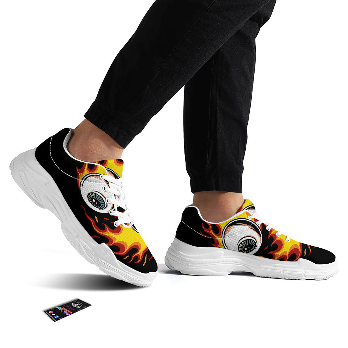 Flaming Eye Print White Chunky Shoes-grizzshop