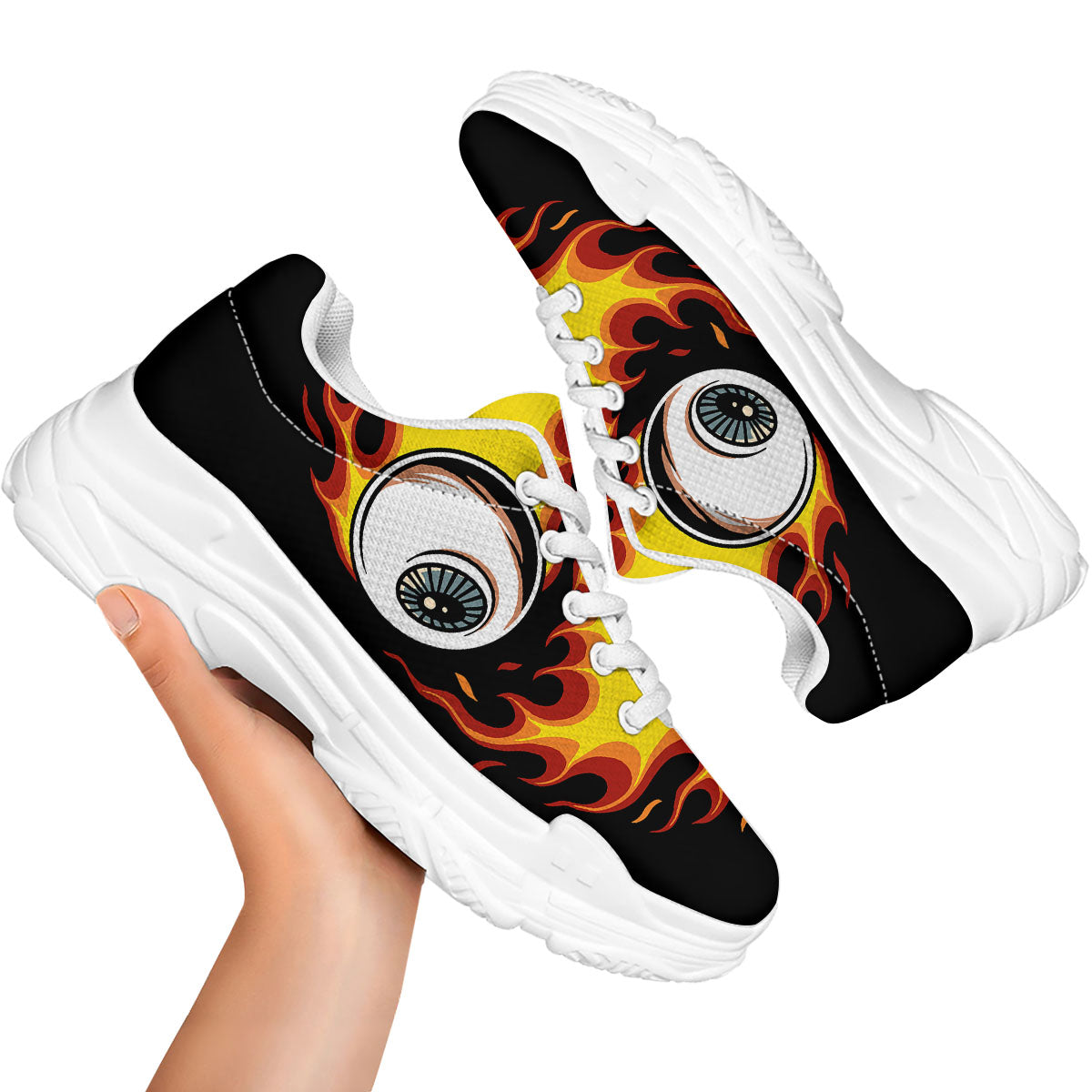 Flaming Eye Print White Chunky Shoes-grizzshop