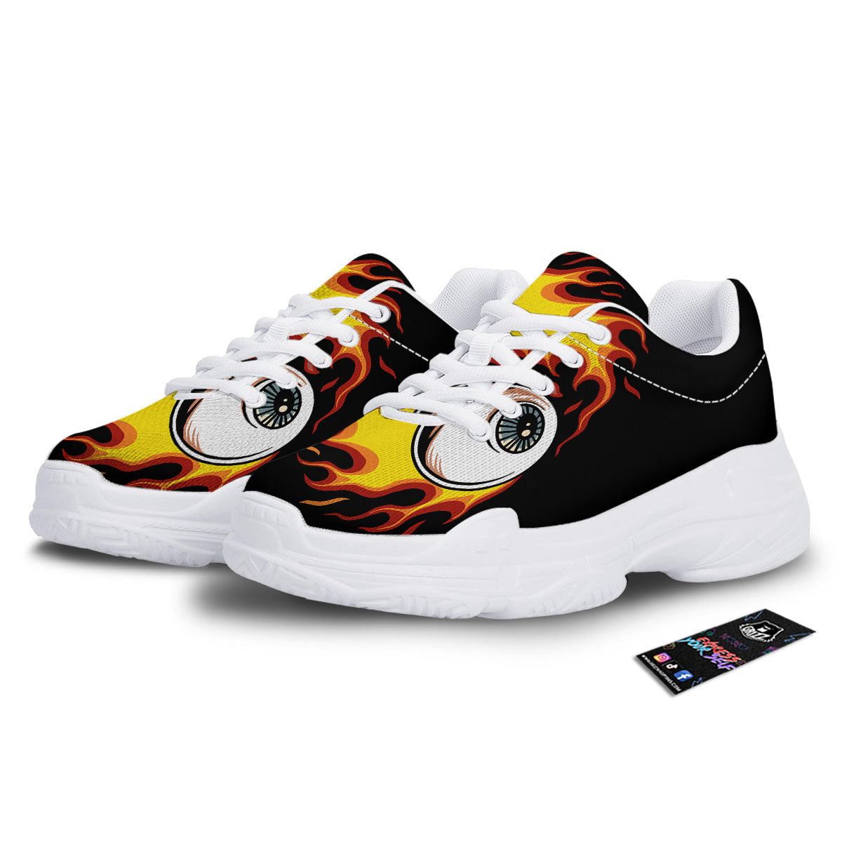 Flaming Eye Print White Chunky Shoes-grizzshop