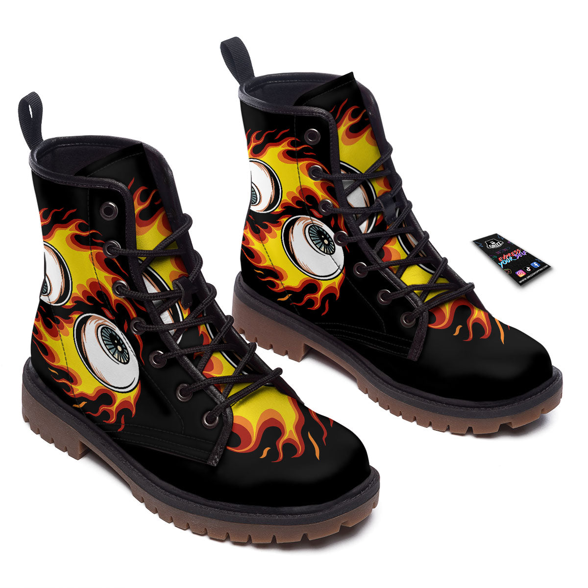 Flaming Eye Print Work Boots-grizzshop
