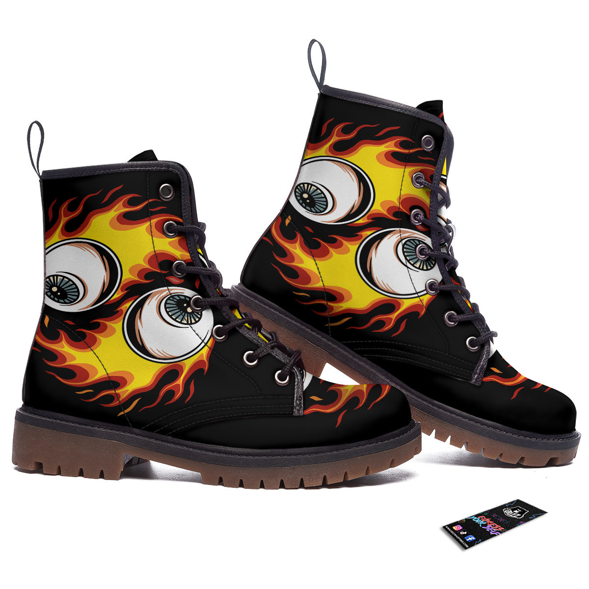 Flaming Eye Print Work Boots-grizzshop