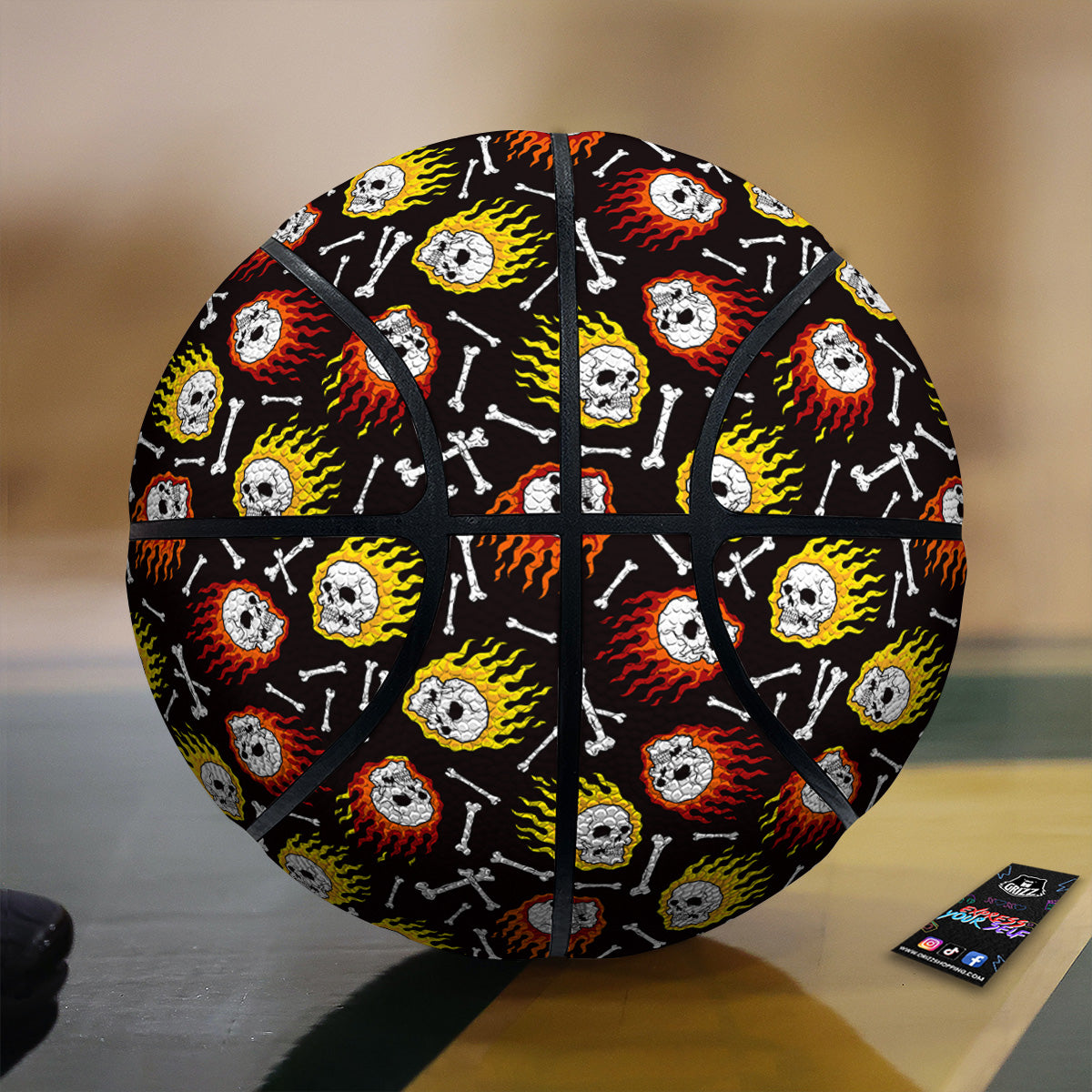 Flaming Skulls And Bone Print Pattern Basketball-grizzshop