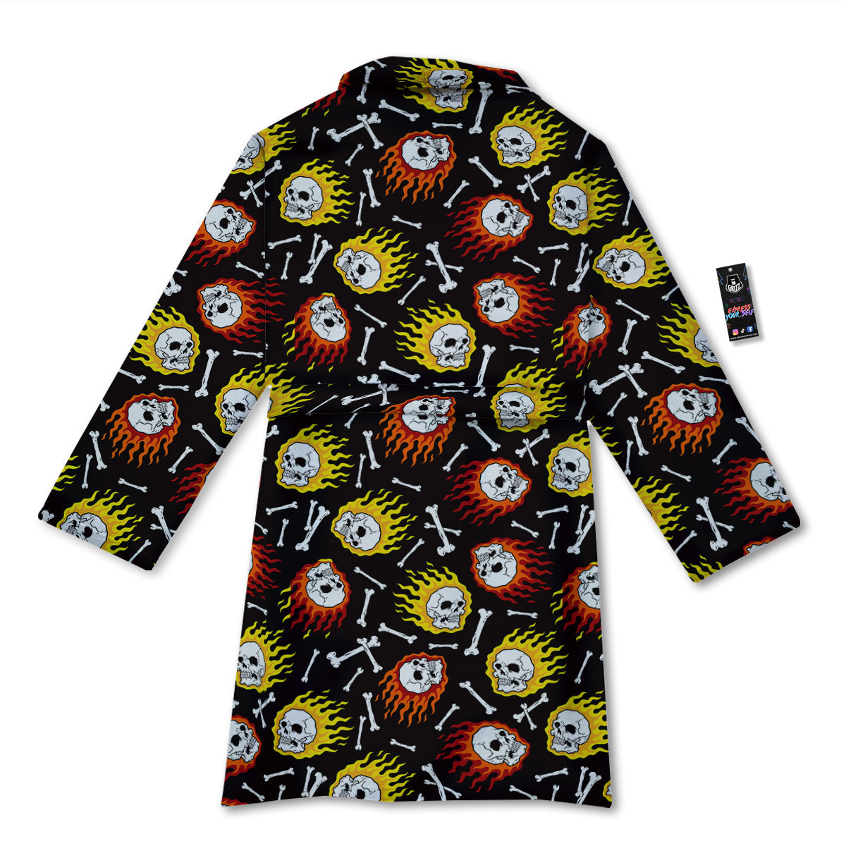 Flaming Skulls And Bone Print Pattern Bathrobe-grizzshop