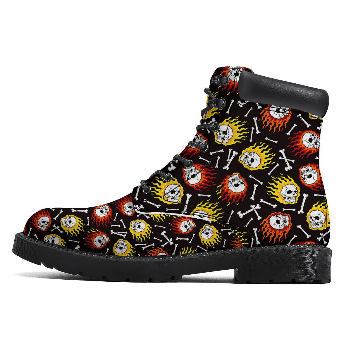 Flaming Skulls And Bone Print Pattern Boots-grizzshop