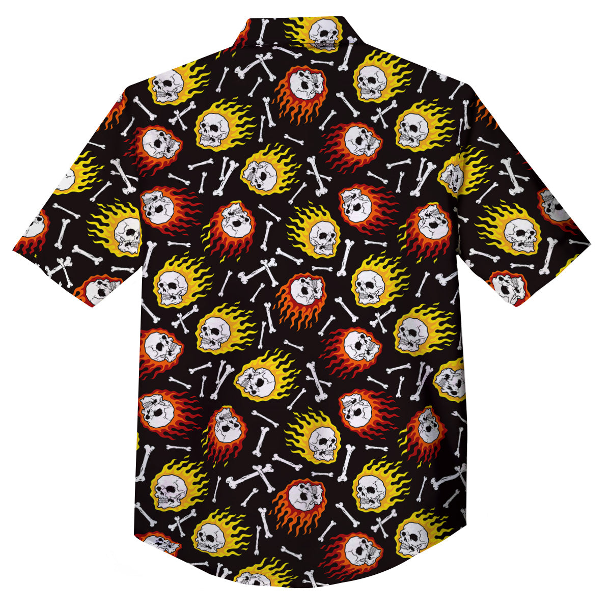 Flaming Skulls And Bone Print Pattern Button Up Shirt-grizzshop