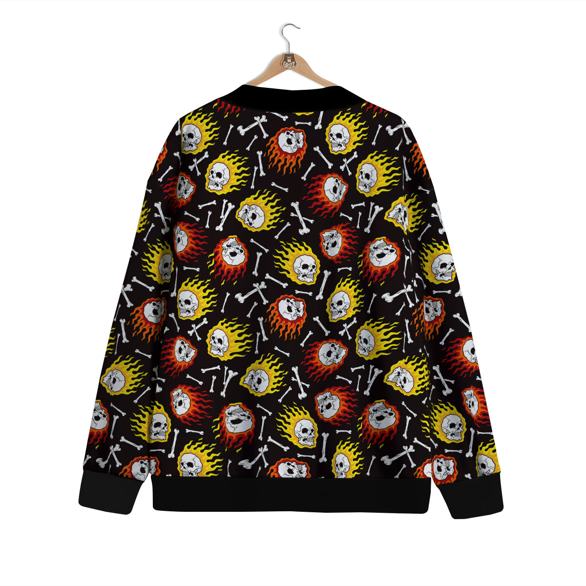 Flaming Skulls And Bone Print Pattern Cardigan-grizzshop