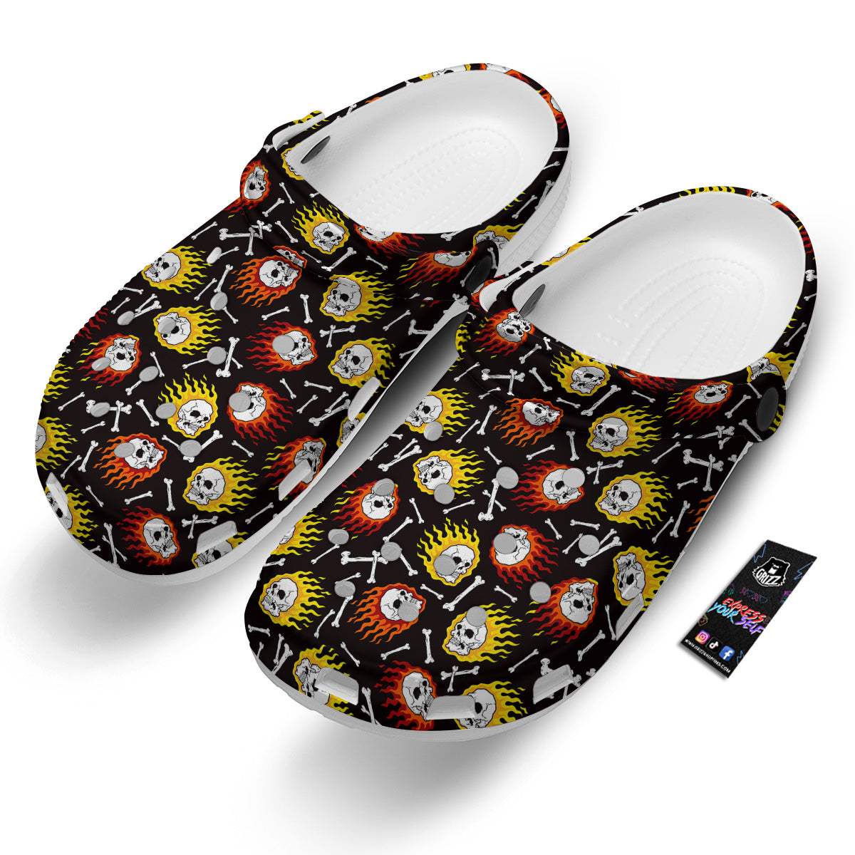 Flaming Skulls And Bone Print Pattern Clog-grizzshop