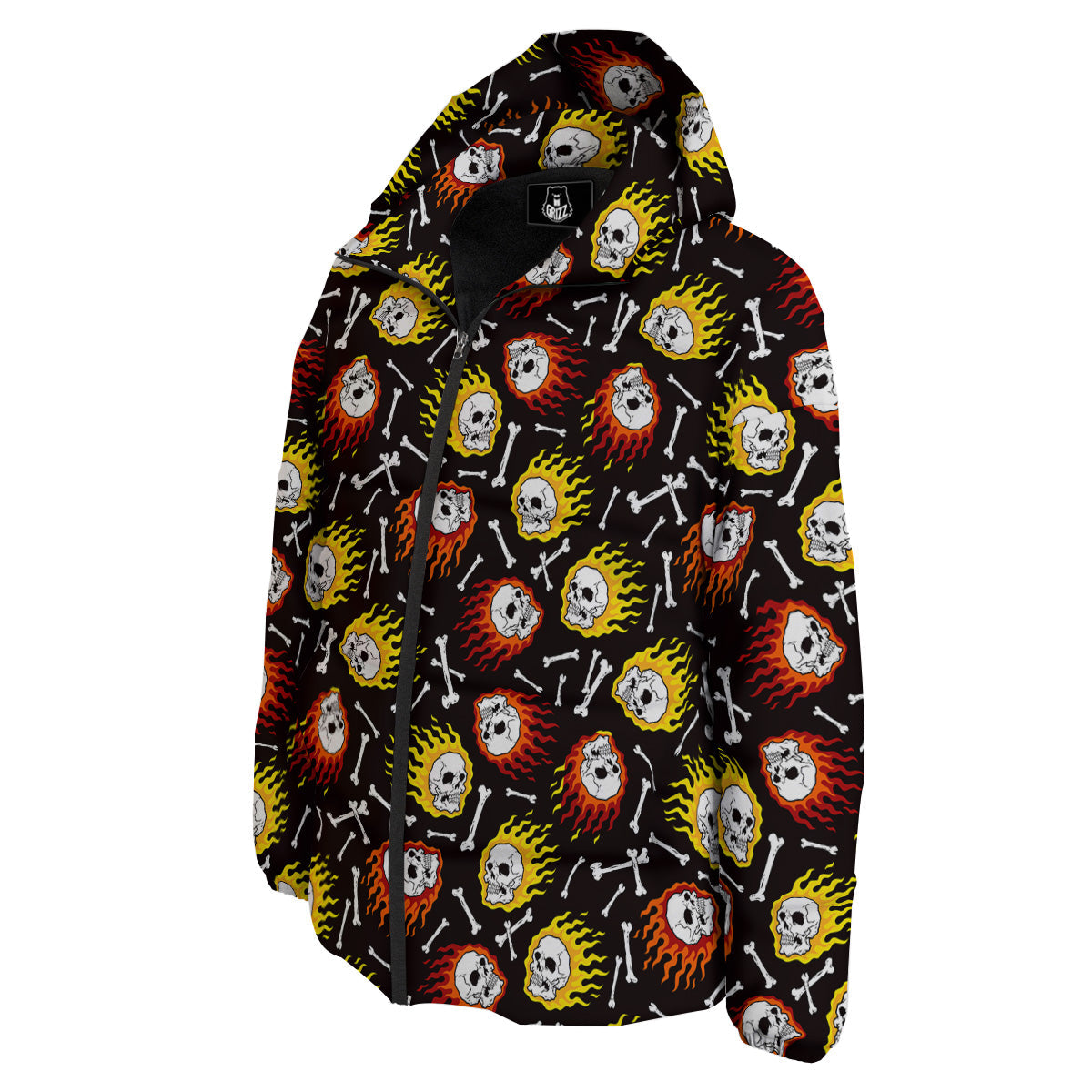 Flaming Skulls And Bone Print Pattern Down Jacket-grizzshop