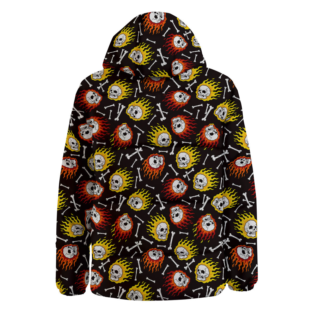 Flaming Skulls And Bone Print Pattern Down Jacket-grizzshop