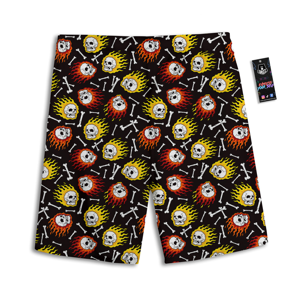 Flaming Skulls And Bone Print Pattern Men's Athletic Shorts