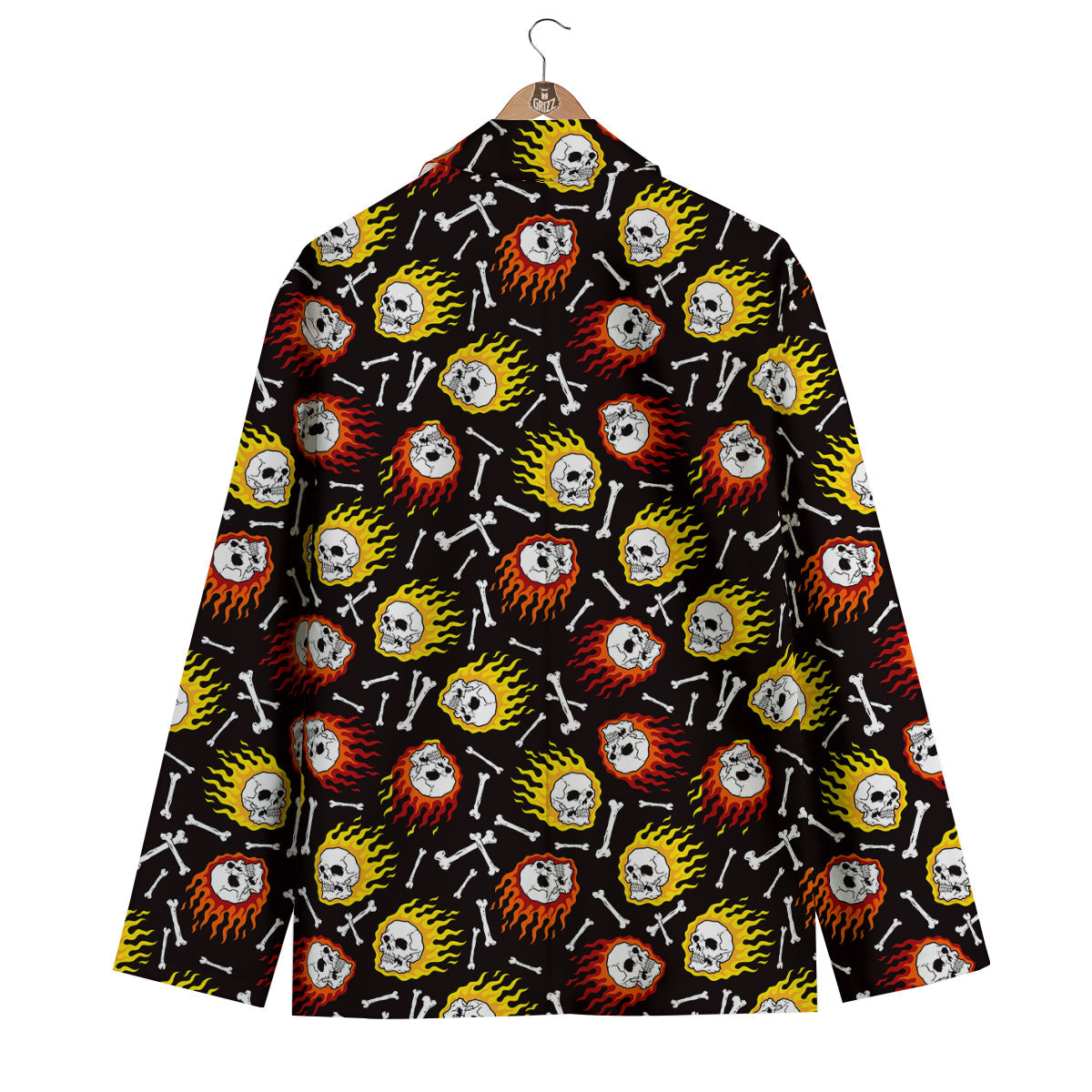 Flaming Skulls And Bone Print Pattern Men's Blazer-grizzshop