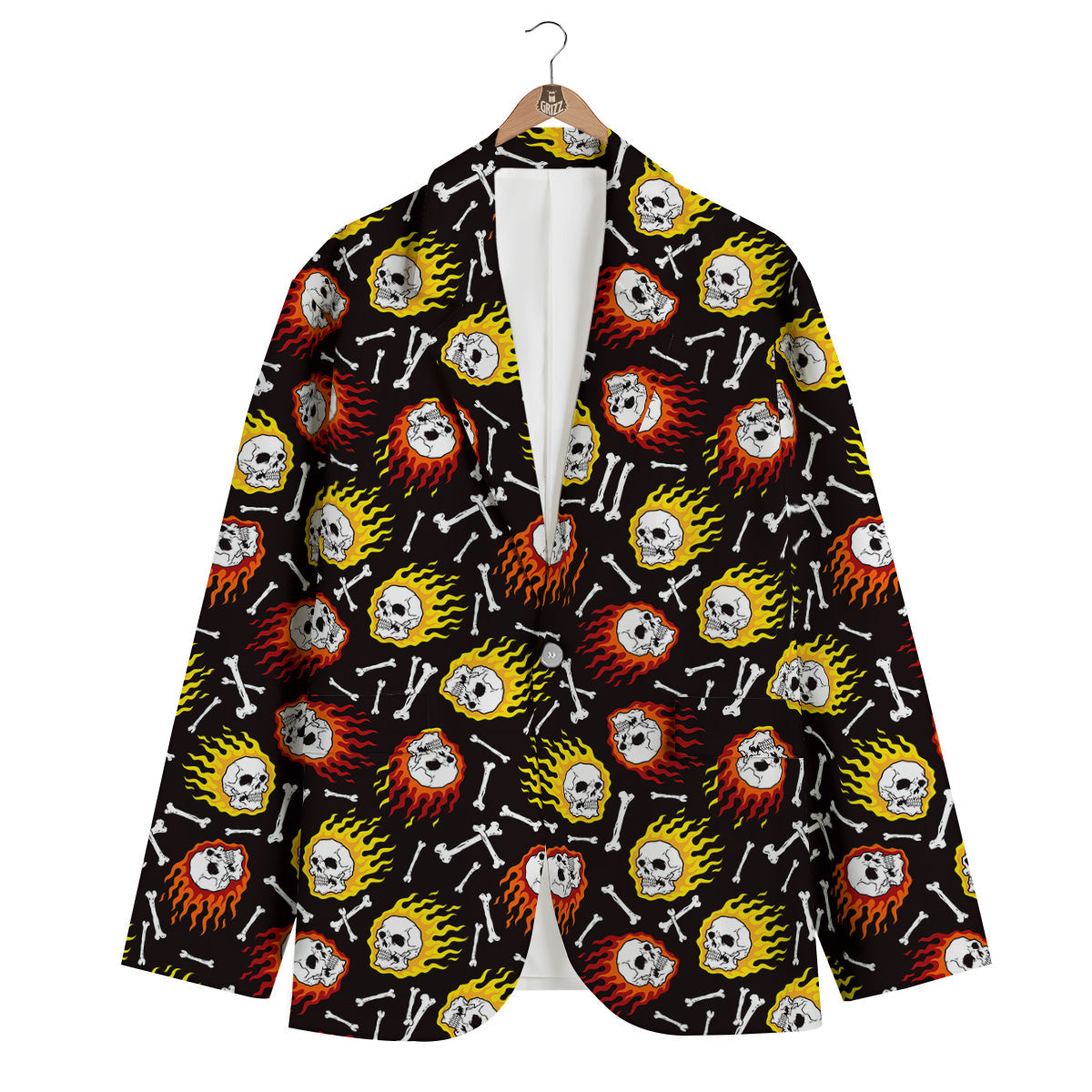 Flaming Skulls And Bone Print Pattern Men's Blazer-grizzshop