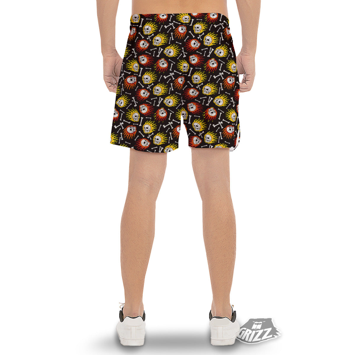 Flaming Skulls And Bone Print Pattern Men's Gym Shorts-grizzshop