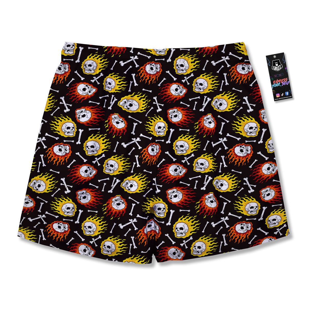 Flaming Skulls And Bone Print Pattern Men's Running Shorts-grizzshop