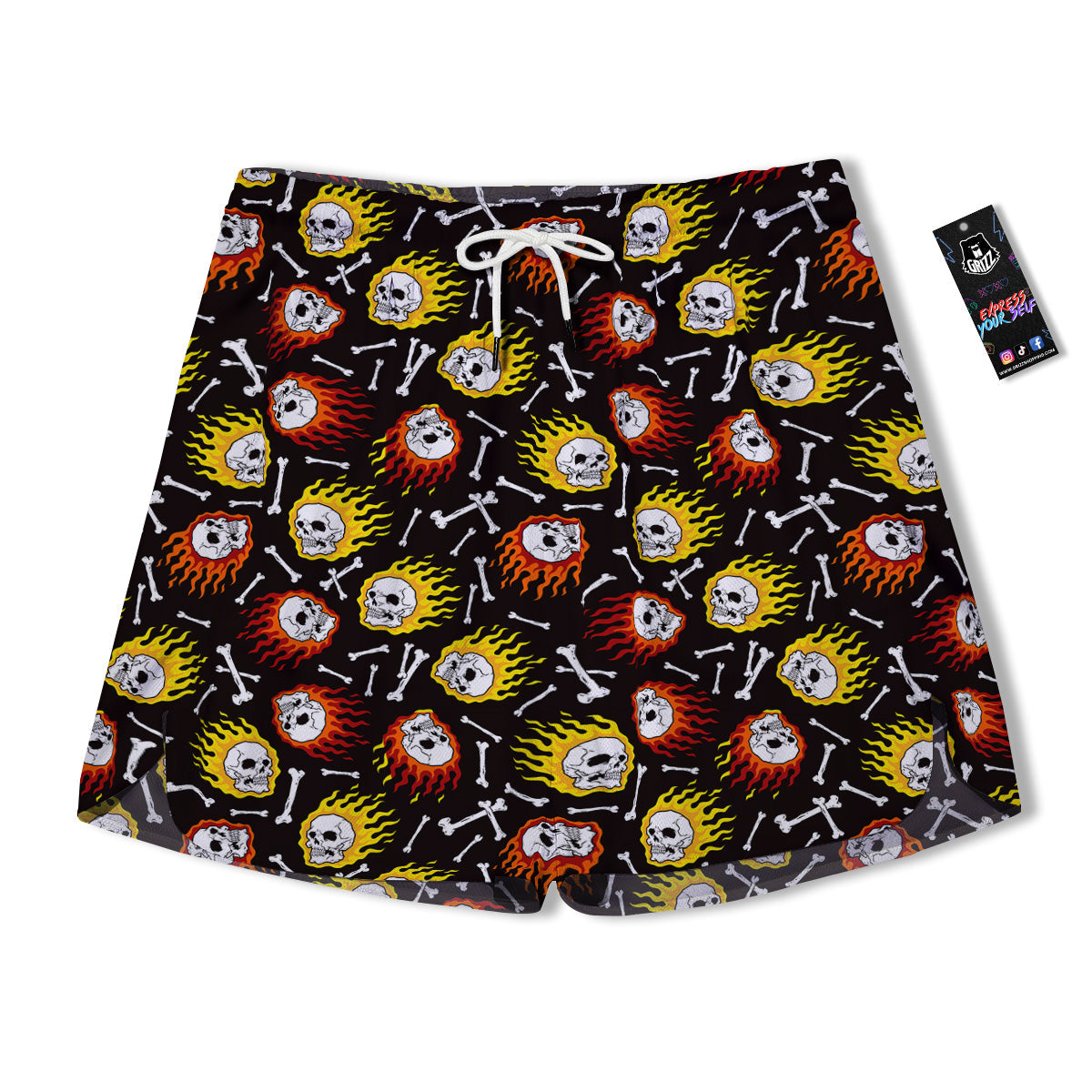 Flaming Skulls And Bone Print Pattern Men's Running Shorts-grizzshop