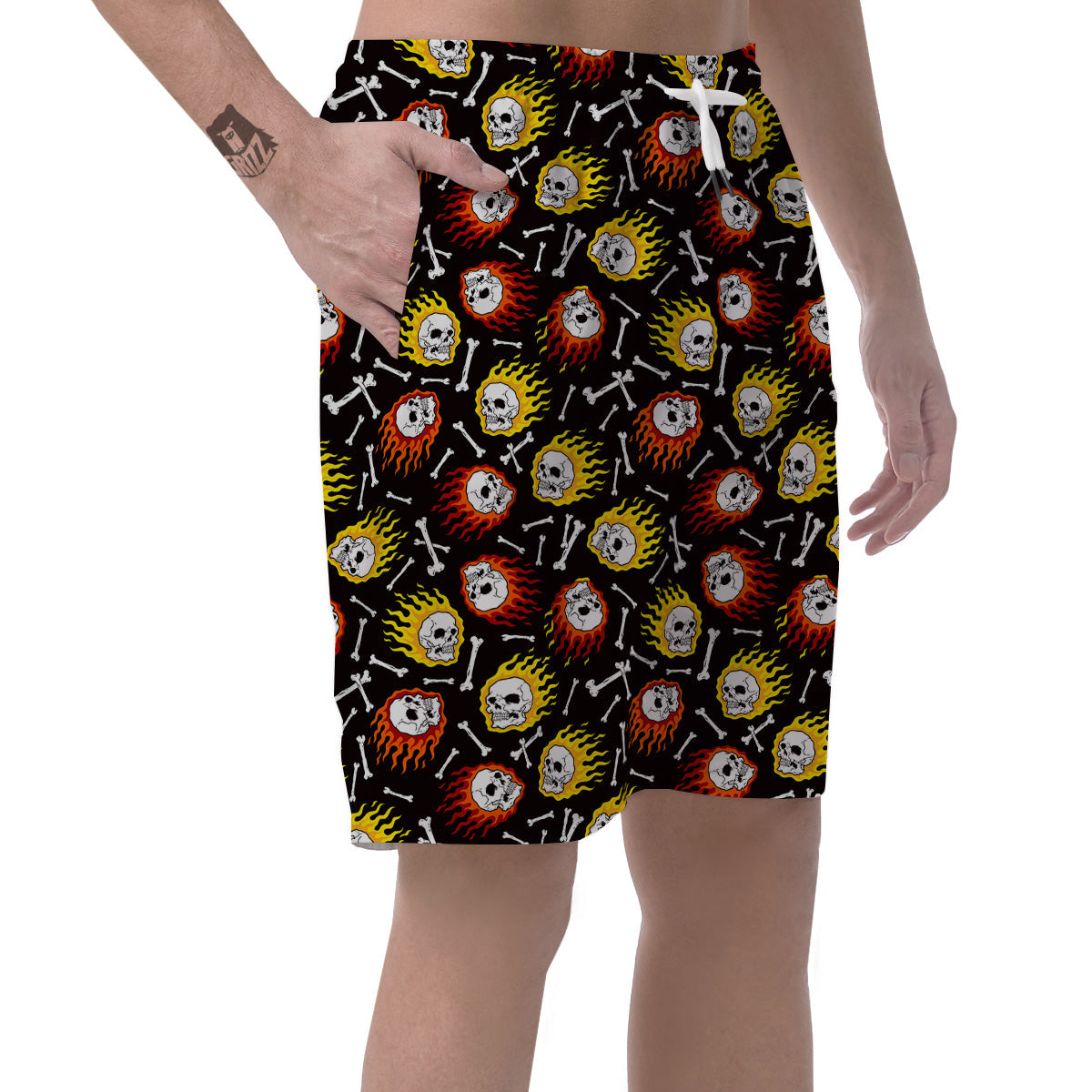 Flaming Skulls And Bone Print Pattern Men's Shorts-grizzshop