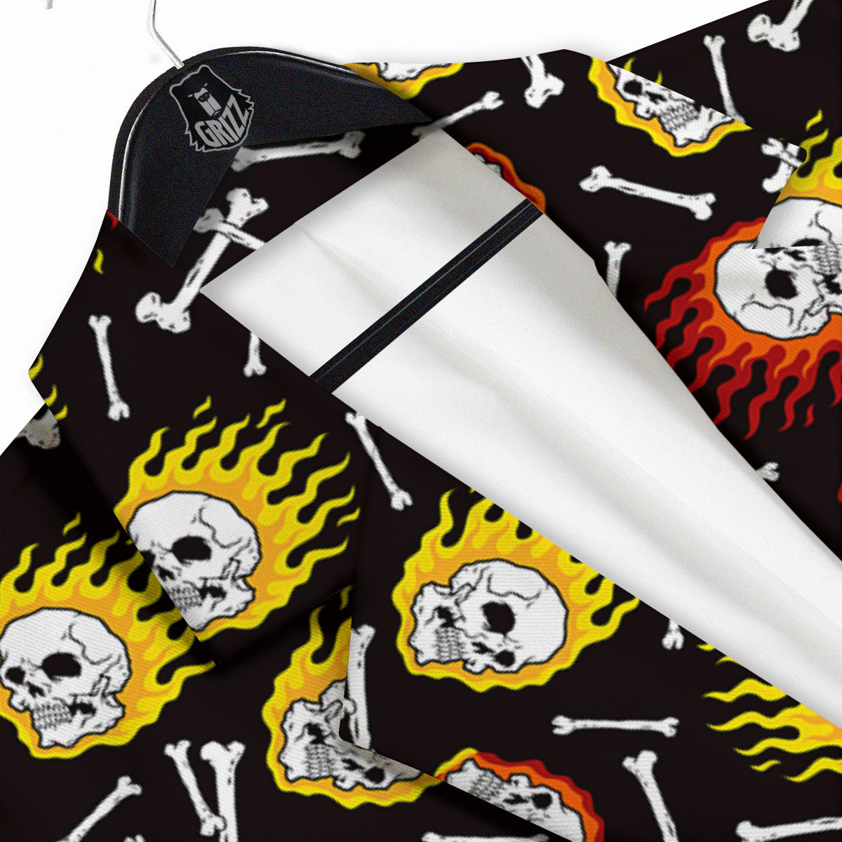 Flaming Skulls And Bone Print Pattern Men's Sport Coat-grizzshop