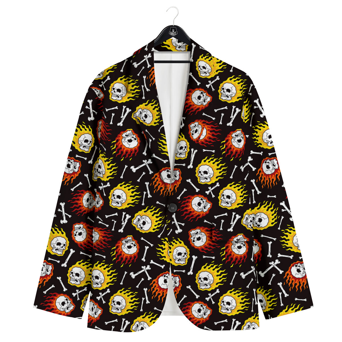 Flaming Skulls And Bone Print Pattern Men's Sport Coat-grizzshop