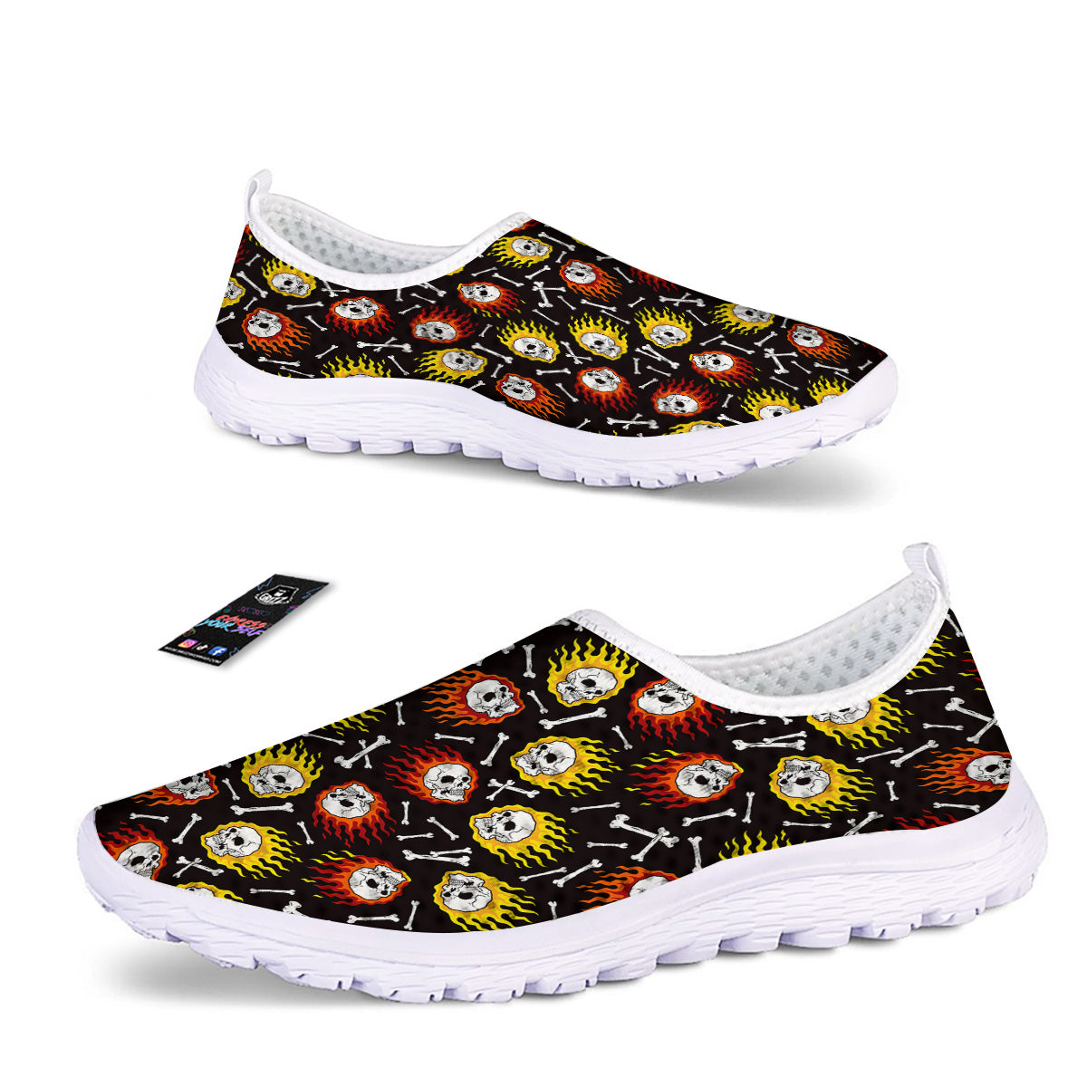 Flaming Skulls And Bone Print Pattern Nurse Shoes-grizzshop