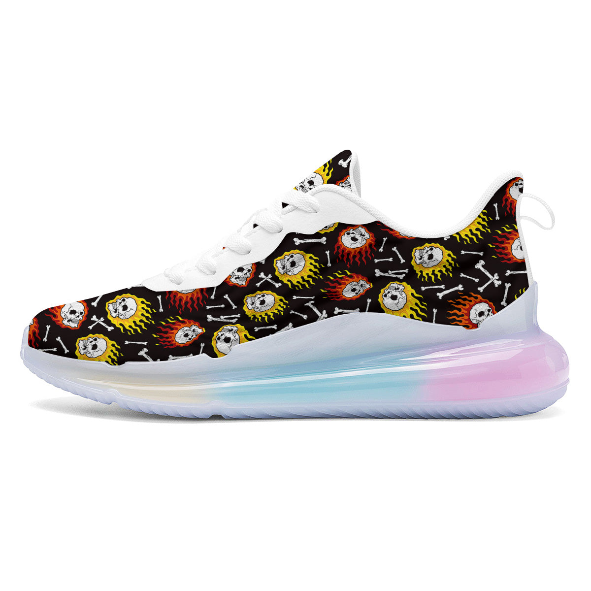 Flaming Skulls And Bone Print Pattern Running Sneakers-grizzshop