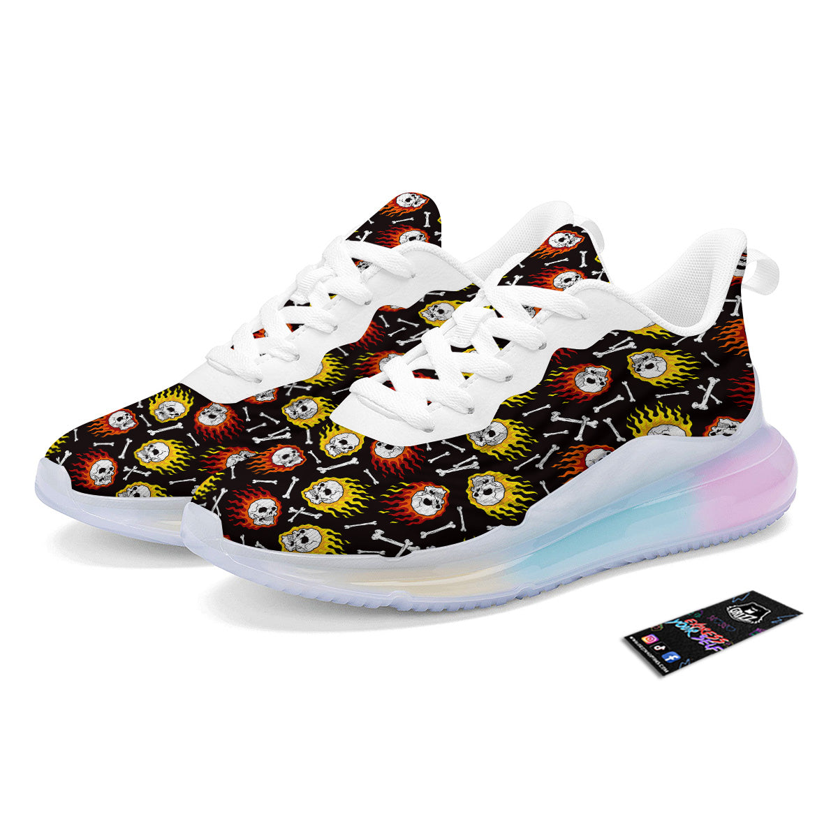 Flaming Skulls And Bone Print Pattern Running Sneakers-grizzshop