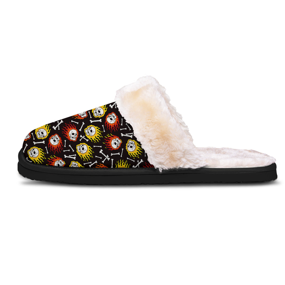 Flaming Skulls And Bone Print Pattern Slippers-grizzshop