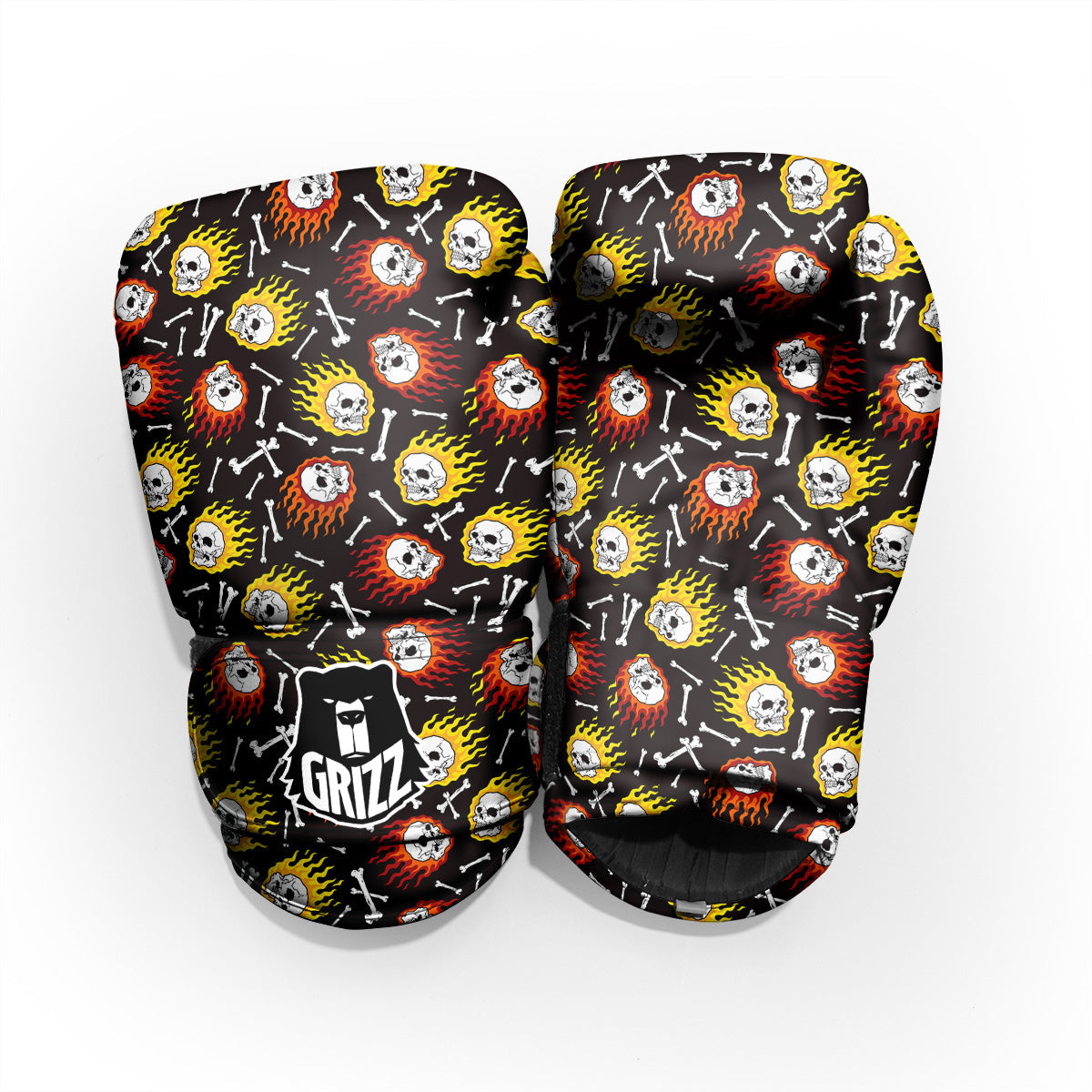 Flaming Skulls And Bone Print Pattern Pro Boxing Glove
