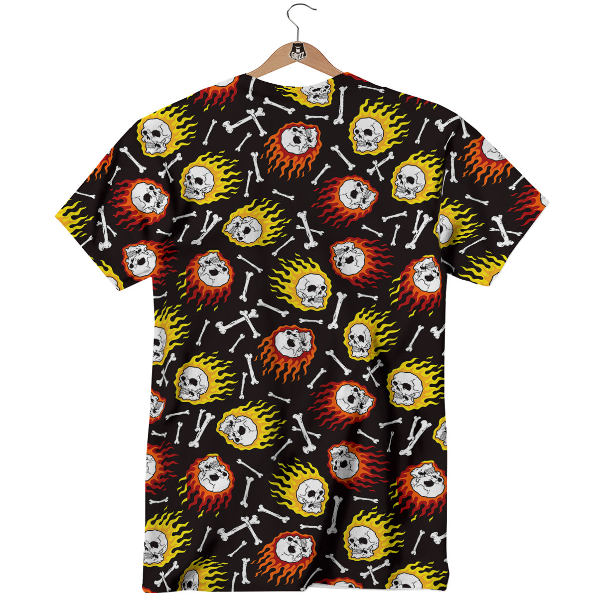 Flaming Skulls And Bone Print Pattern T-Shirt-grizzshop