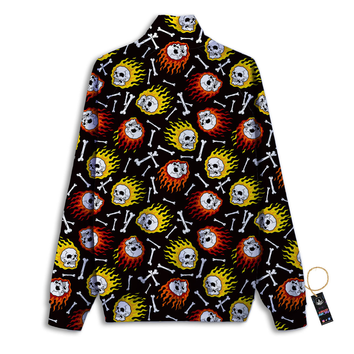 Flaming Skulls And Bone Print Pattern Track Jacket-grizzshop