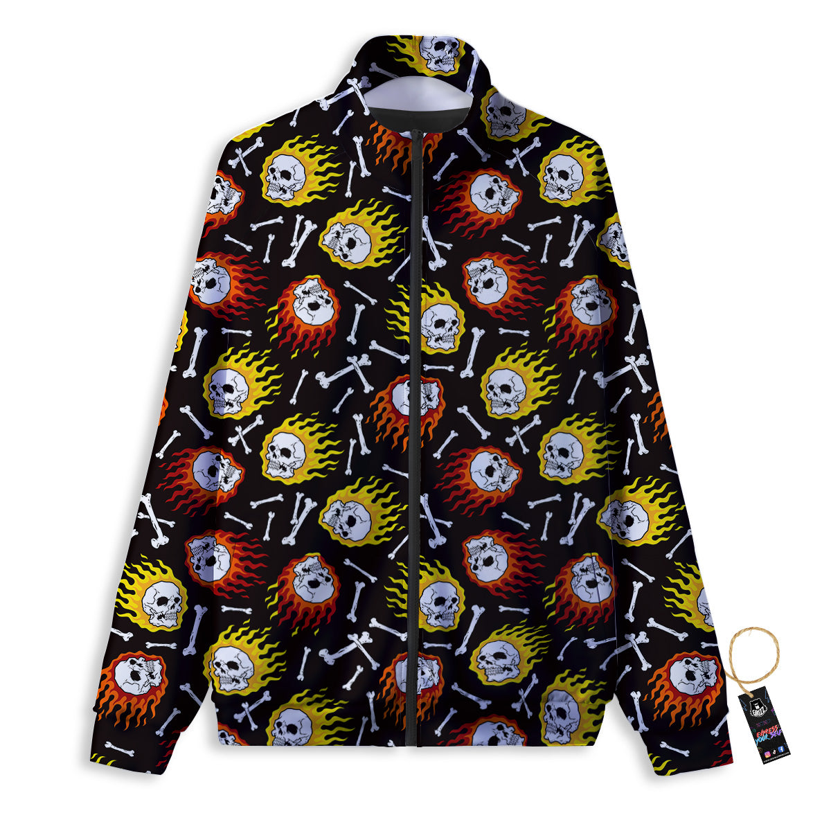 Flaming Skulls And Bone Print Pattern Track Jacket-grizzshop
