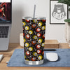 Flaming Skulls And Bone Print Pattern Tumbler-grizzshop