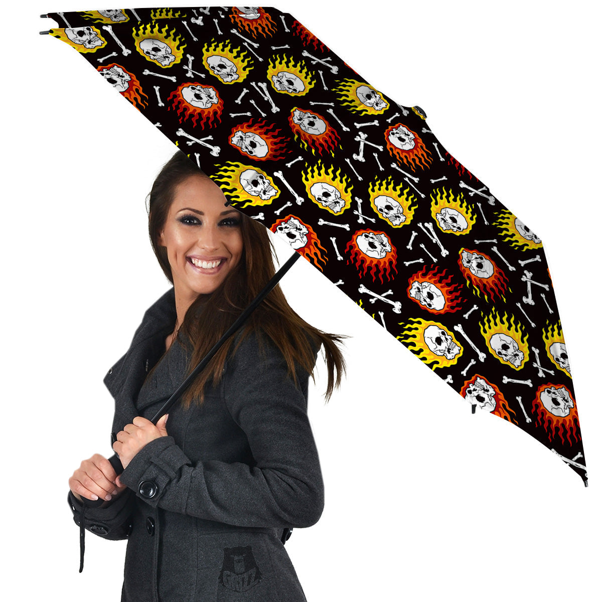 Flaming Skulls And Bone Print Pattern Umbrella-grizzshop