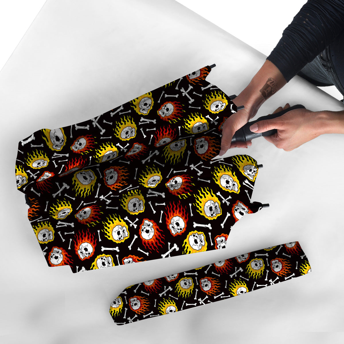 Flaming Skulls And Bone Print Pattern Umbrella-grizzshop