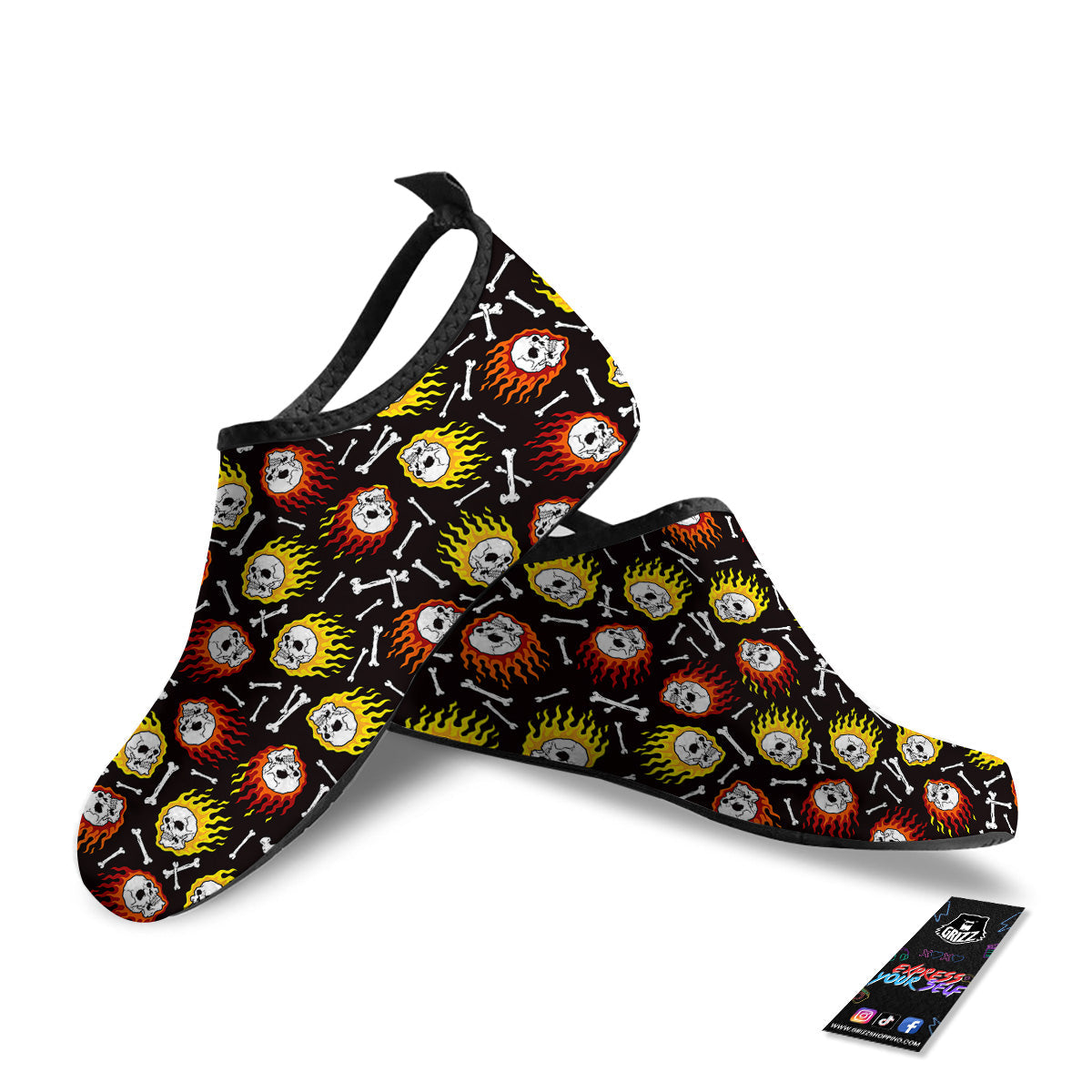 Flaming Skulls And Bone Print Pattern Water Shoes-grizzshop