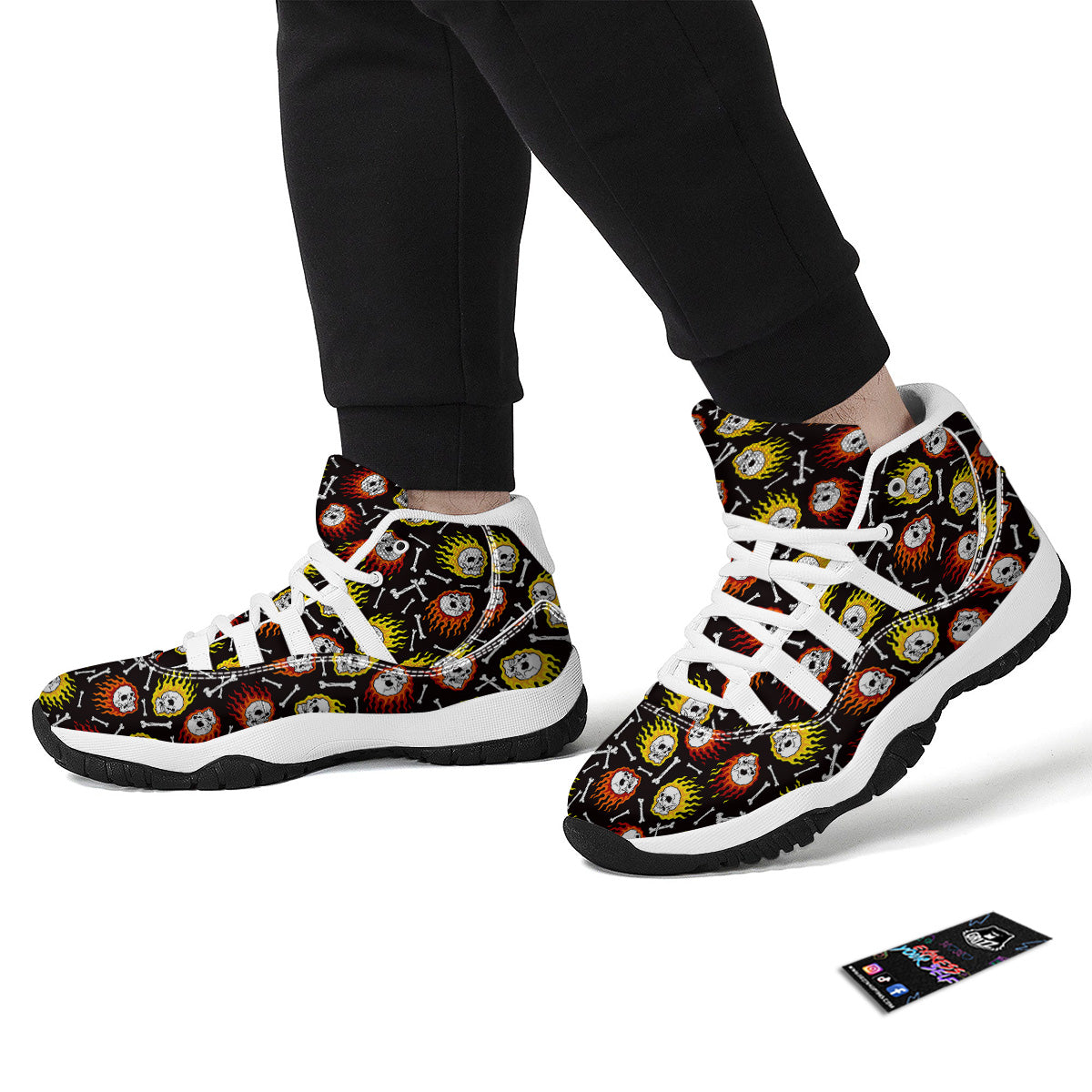 Flaming Skulls And Bone Print Pattern White Bball Shoes-grizzshop