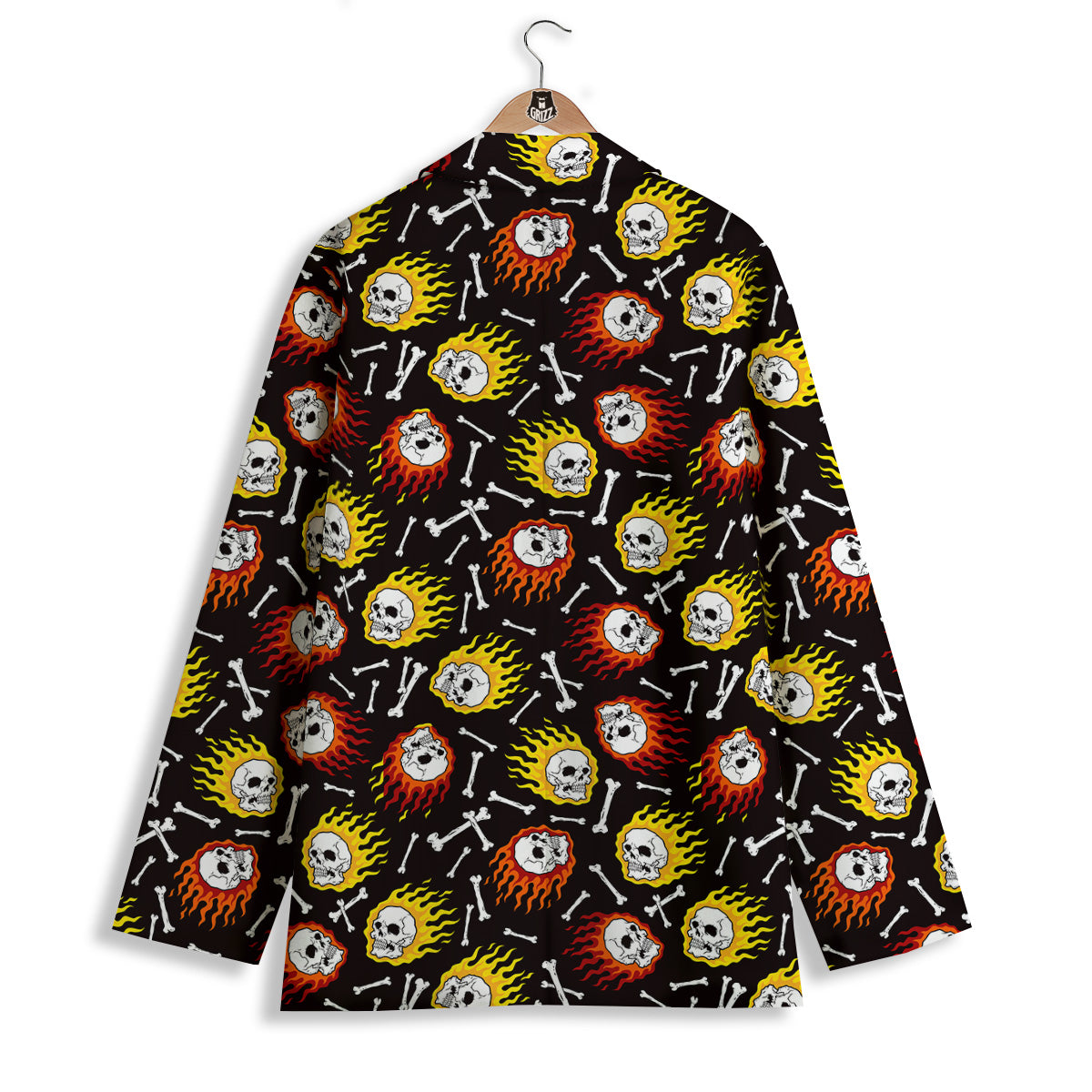 Flaming Skulls And Bone Print Pattern Women's Blazer-grizzshop