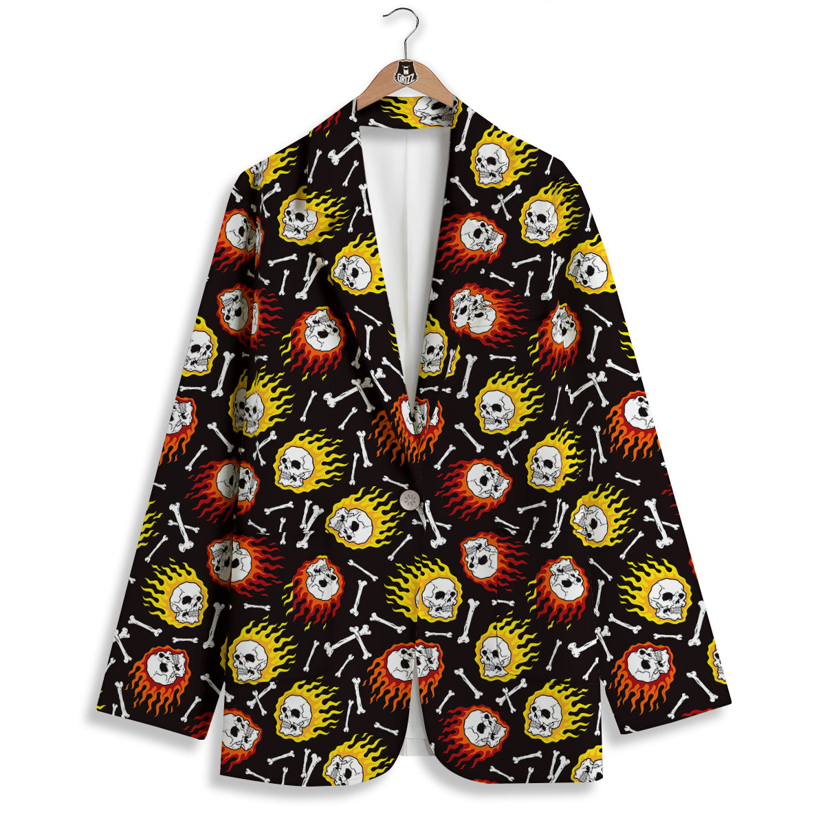 Flaming Skulls And Bone Print Pattern Women's Blazer-grizzshop