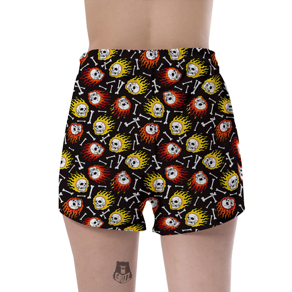 Flaming Skulls And Bone Print Pattern Women's Shorts-grizzshop