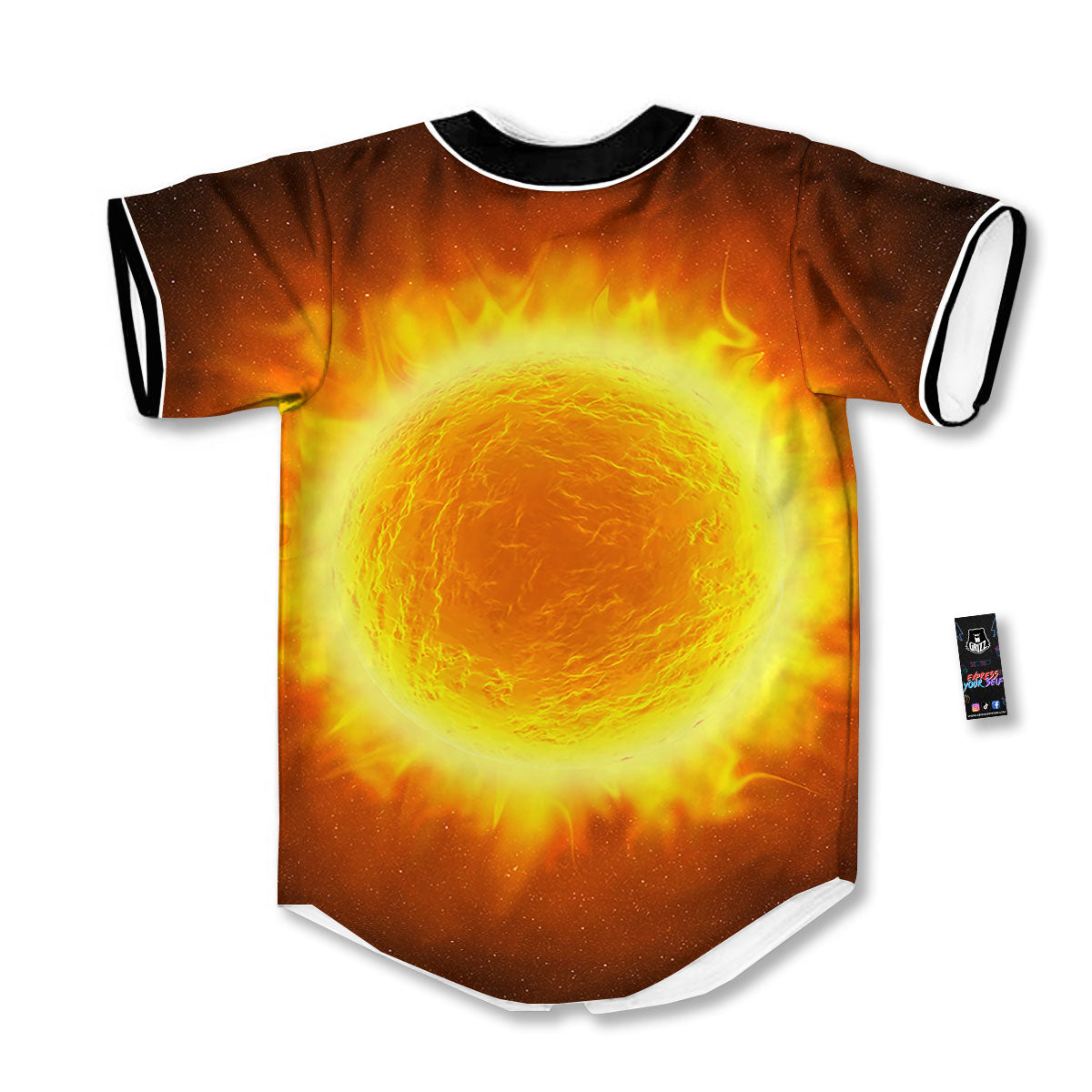 Flaming Sun Print Baseball Jersey-grizzshop