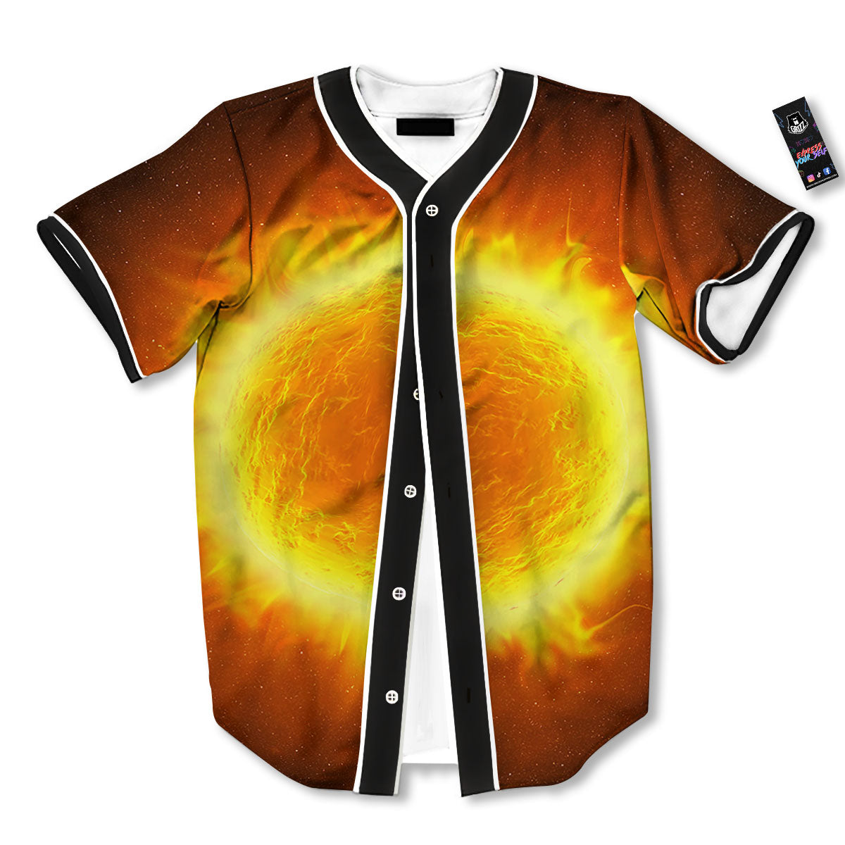 Flaming Sun Print Baseball Jersey-grizzshop