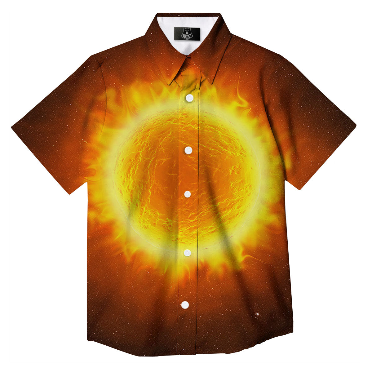 Flaming Sun Print Button Up Shirt-grizzshop