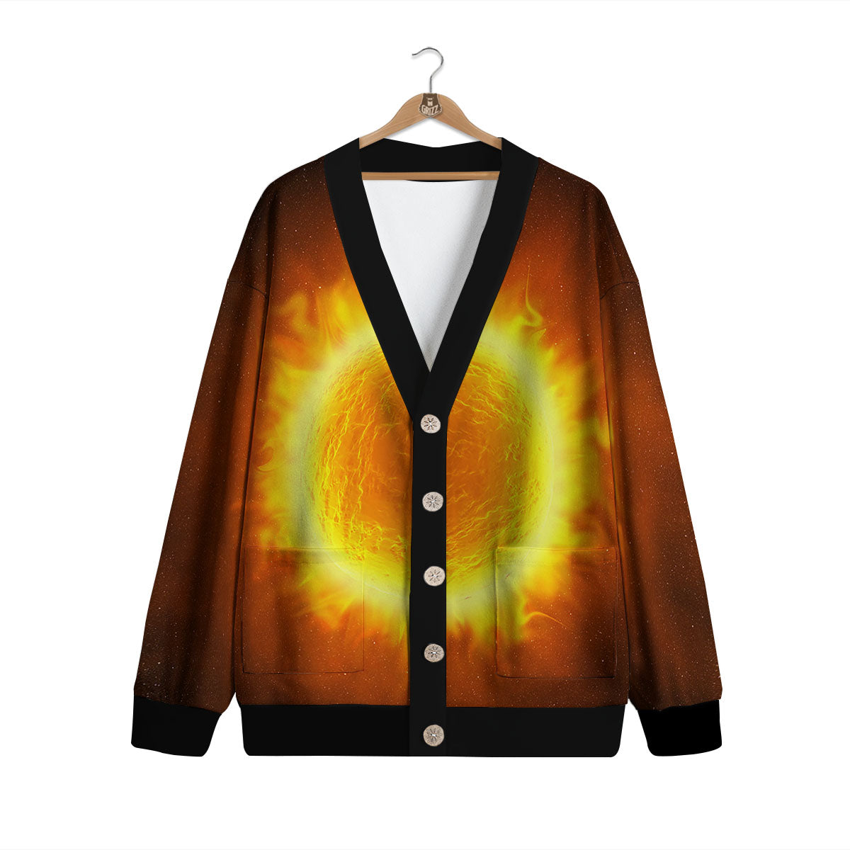 Flaming Sun Print Cardigan-grizzshop