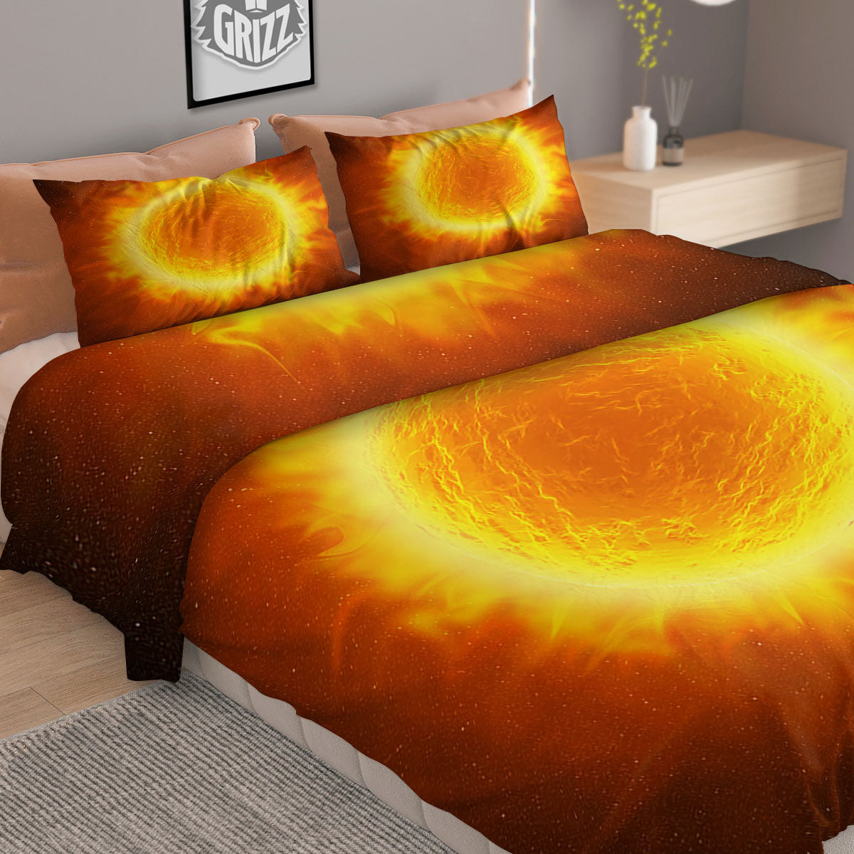 Flaming Sun Print Duvet Cover Bedding Set