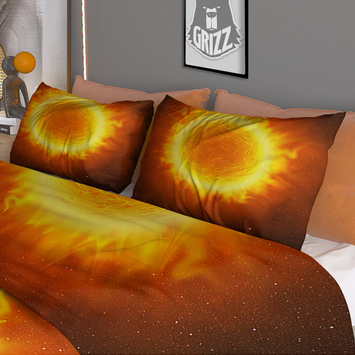 Flaming Sun Print Duvet Cover Bedding Set