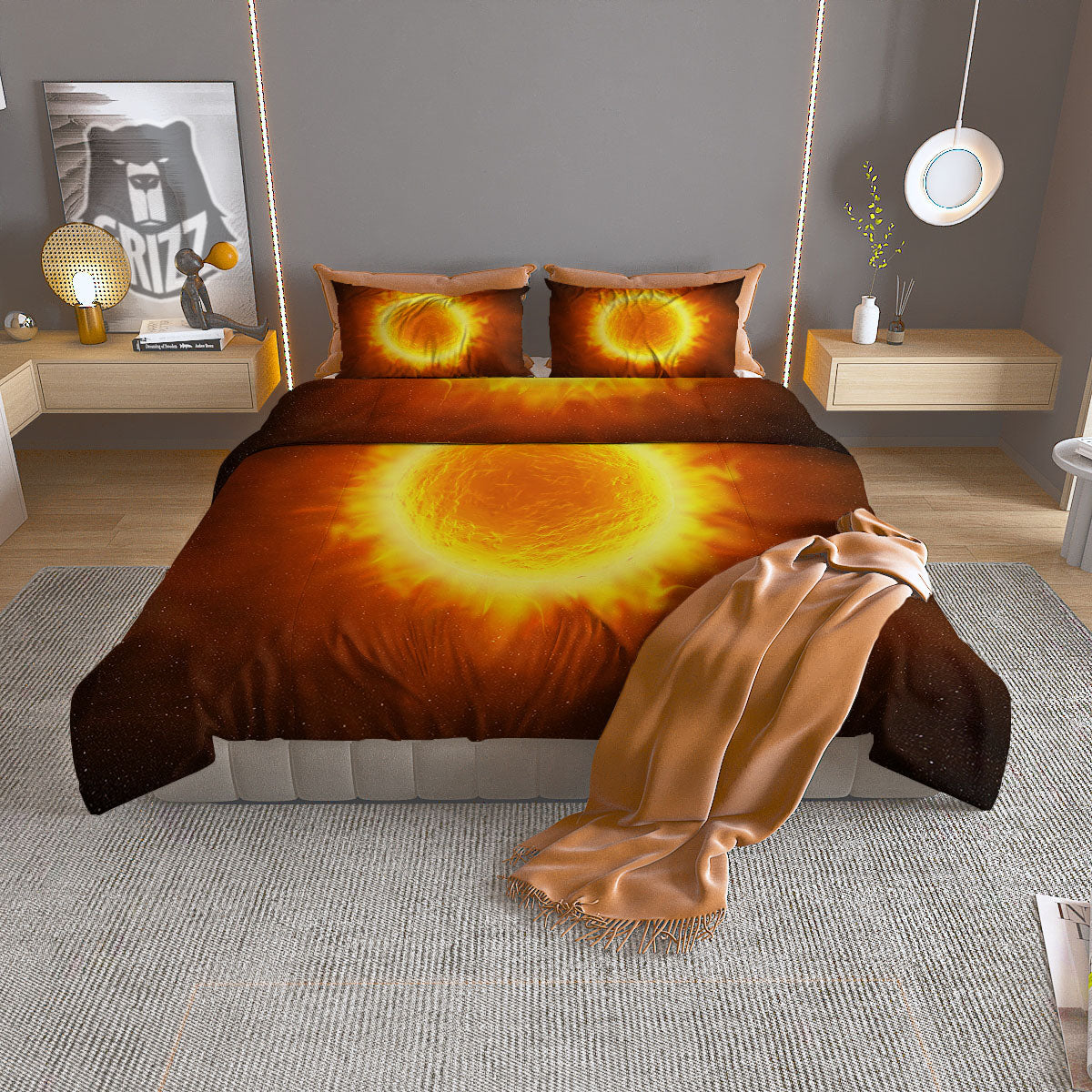 Flaming Sun Print Duvet Cover Bedding Set