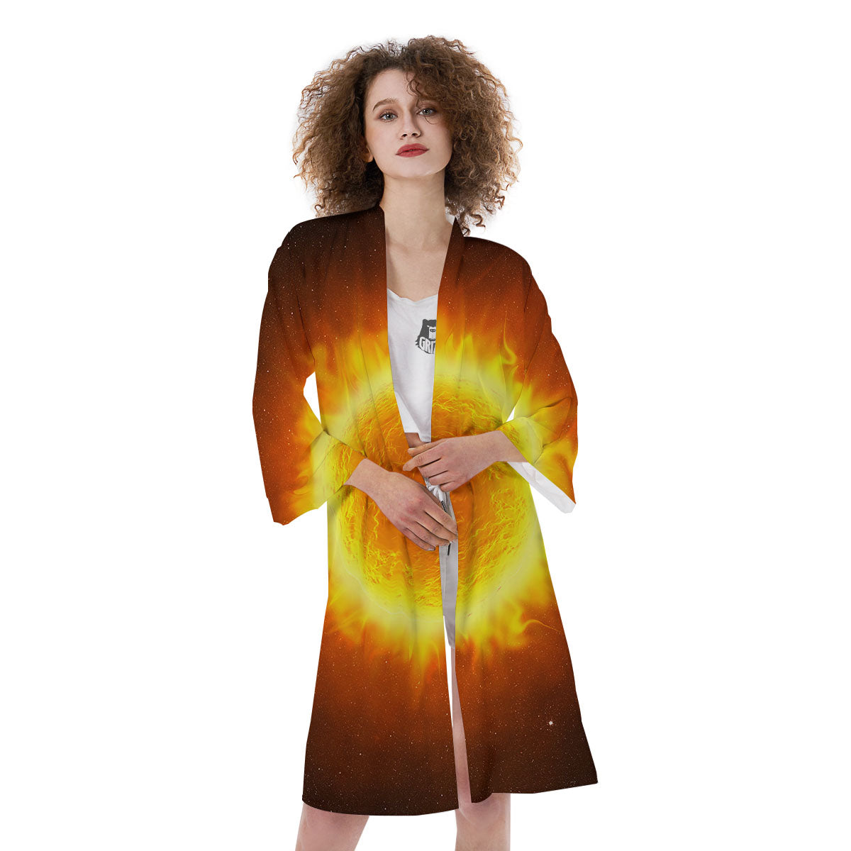 Flaming Sun Print Kimono-grizzshop