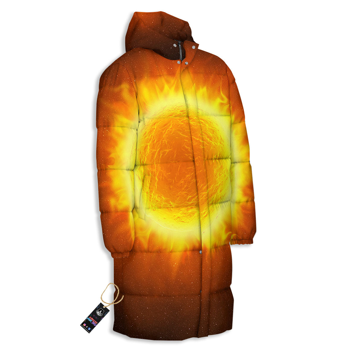 Flaming Sun Print Long Down Jacket-grizzshop