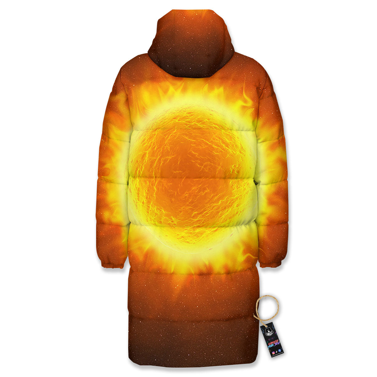 Flaming Sun Print Long Down Jacket-grizzshop
