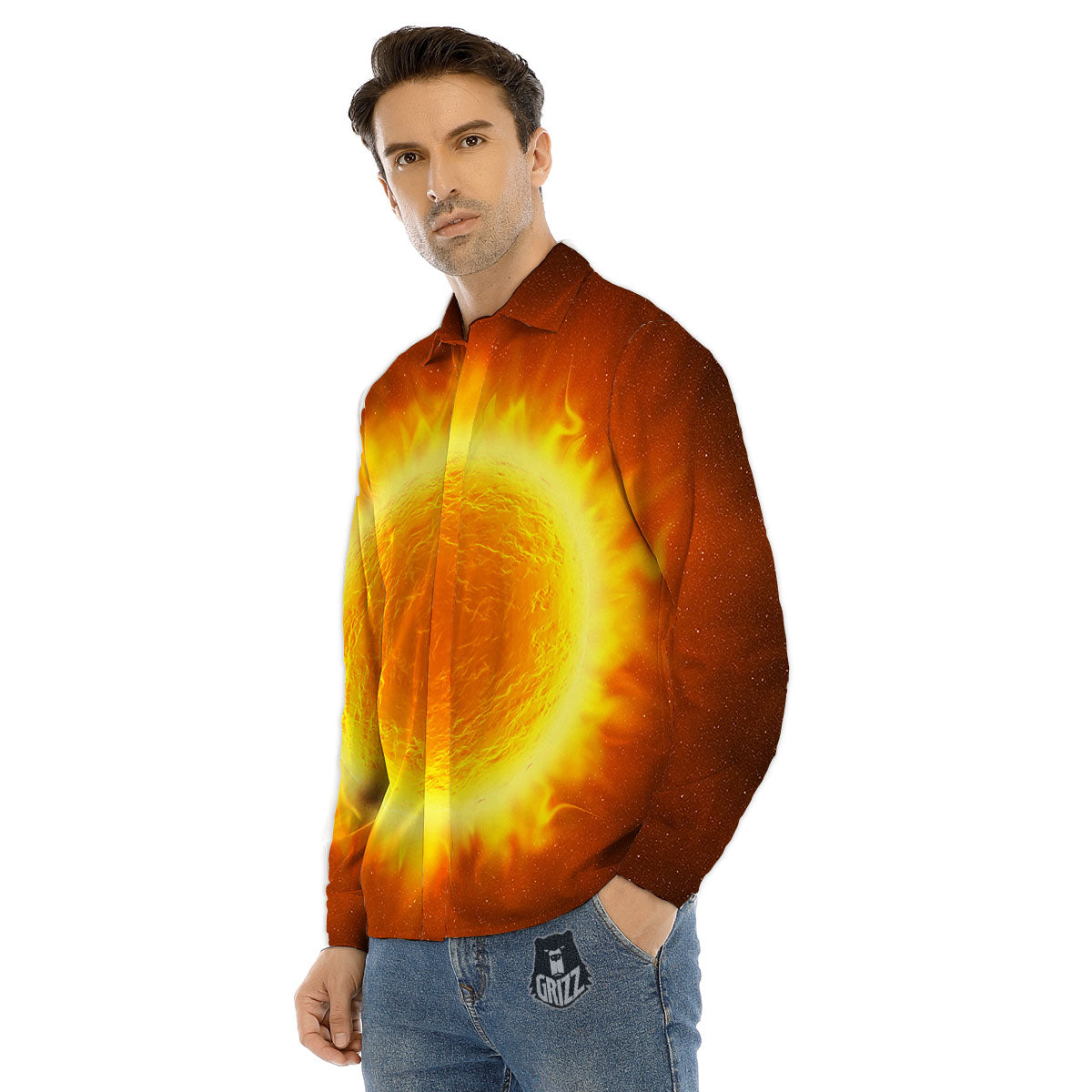 Flaming Sun Print Men's Dress Shirts-grizzshop