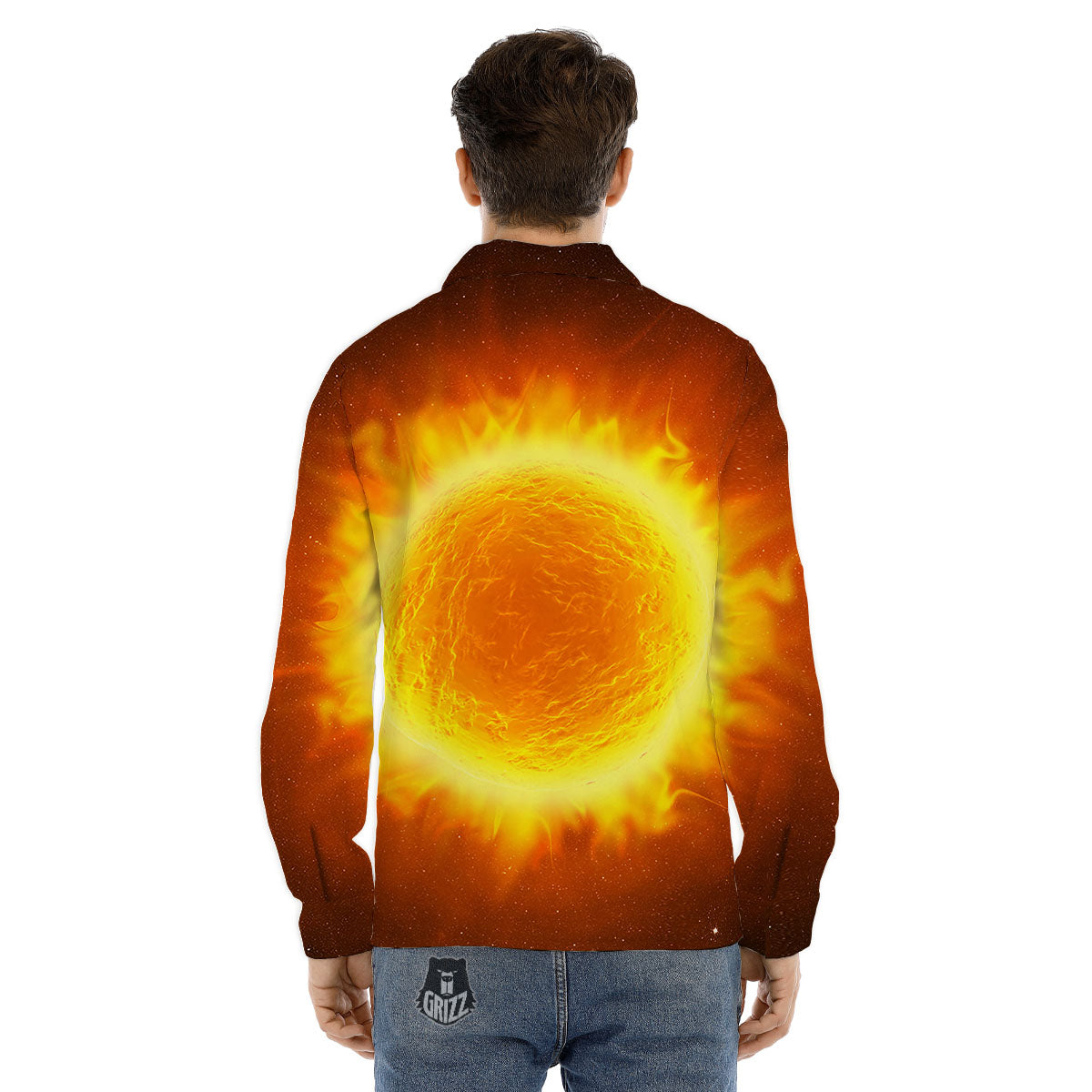 Flaming Sun Print Men's Dress Shirts-grizzshop